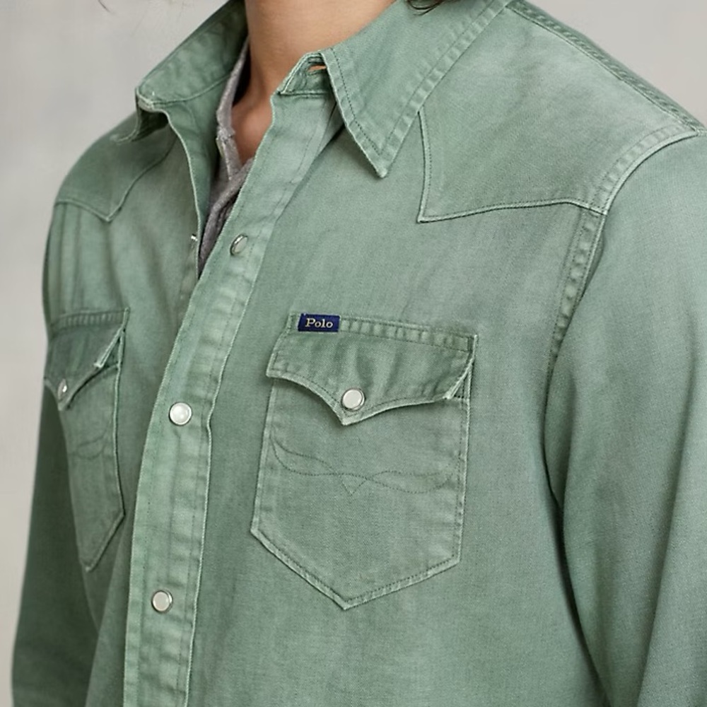Polo Ralph Lauren Garment-Dyed Denim Western Shirt Green Size XL - Picture 2 of 7